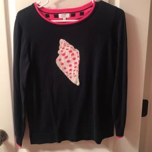 Crown & Ivy pink and navy shell sweater PETITE MED